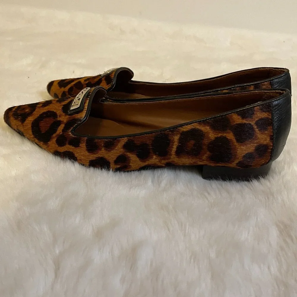 Leopard Calf Hair Pointy Loafers - Picture 3 of 7